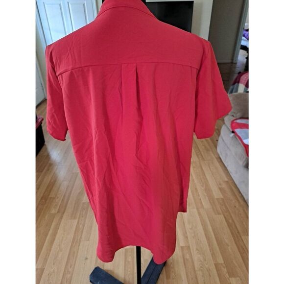 New XL Red Deep V Neck Short Sleeve Pullover Shirt Top Blouse - Picture 3 of 4